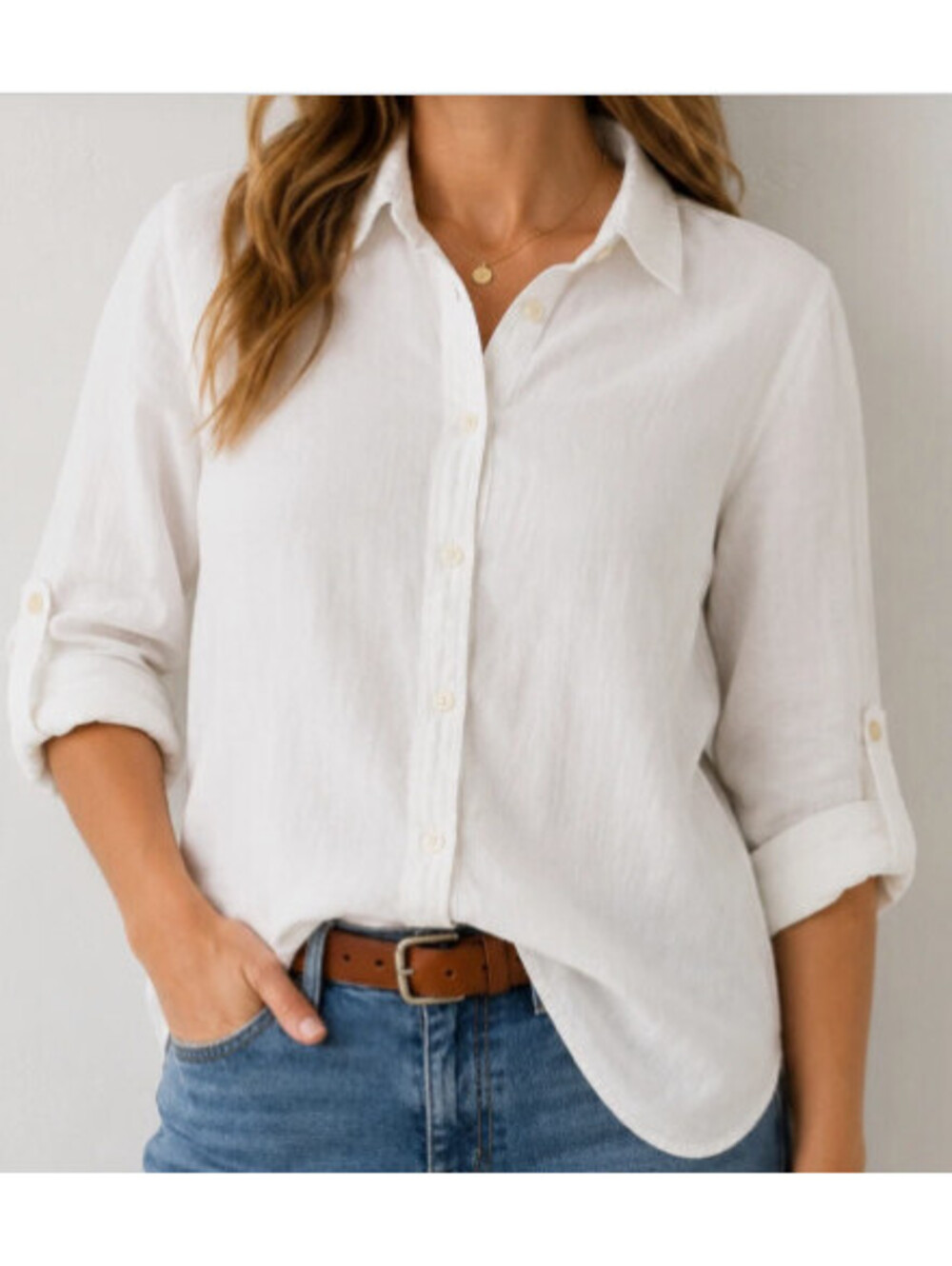 Orvis Size M White Linen Roll Tab Sleeve Button Down Shirt Coastal Resort Preppy